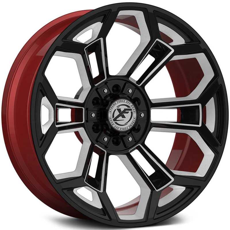 XF Offroad Forged XFX-308  Wheels Gloss Black Milled w/ Red Inner