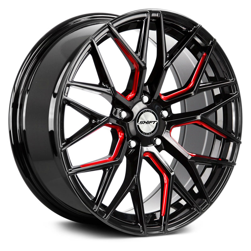 Shift Spring  Wheels Gloss Black Candy Red Machined