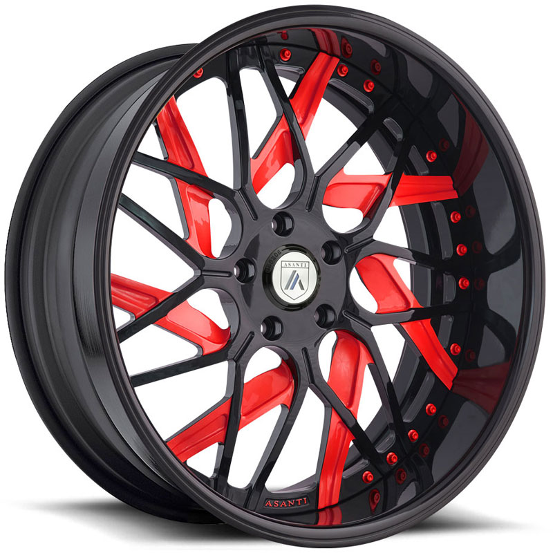 Asanti AF832 2PC  Wheels Black w/ Red Spokes & Rivets